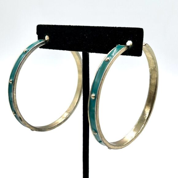 Hoops in Gold tone w/ Enamel w/ Spike Decor - Picture 2 of 3